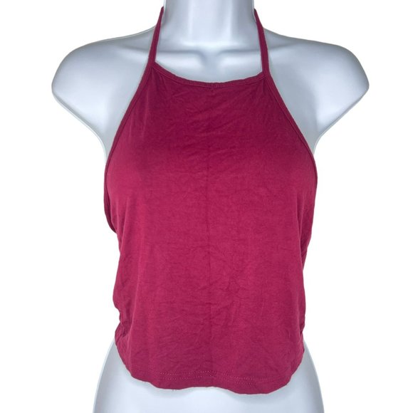 SHEIN Tops - Shein Maroon  Halter Crop Top Tie Back Solid Women's Size Small
